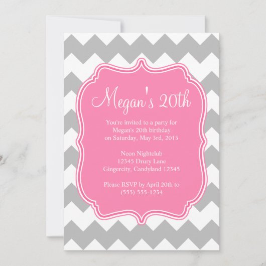 Roze Quatrefoil Chevron Birthday Uitnodiging (Voorkant)