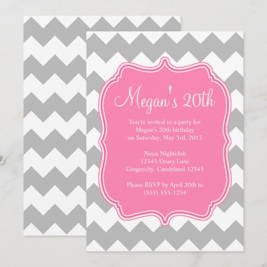 Roze Quatrefoil Chevron Birthday Uitnodiging (Voorkant / Achterkant)