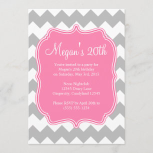 Roze Quatrefoil Chevron Birthday Uitnodiging