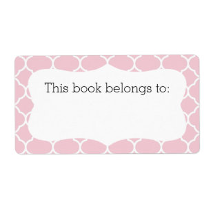 Roze quatrefoil "Dit boek behoort tot" labels
