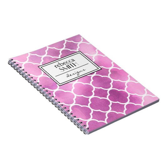 Roze Quatrefoil, Latticework, Trellis, Waterverven Notitieboek (Rechterzijde)