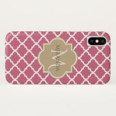 Roze Quatrefoil Met Girly Monogram En Naam Case-Mate iPhone Case (Achterkant (horizontaal))