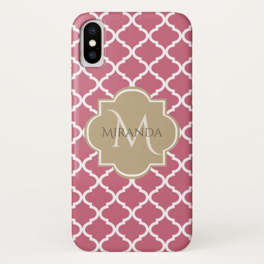 Roze Quatrefoil Met Girly Monogram En Naam Case-Mate iPhone Case (Achterkant)