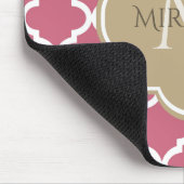 Roze Quatrefoil Met Girly Monogram En Naam Muismat (Hoek)
