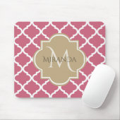 Roze Quatrefoil Met Girly Monogram En Naam Muismat (Met muis)