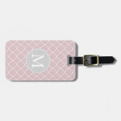 Roze Quatrefoil Monogram Bagagelabel (Voorkant horizontaal)