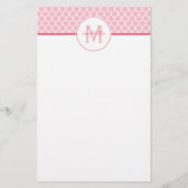 Roze Quatrefoil Monogram Briefpapier (Voorkant)
