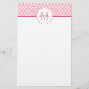 Roze Quatrefoil Monogram Briefpapier