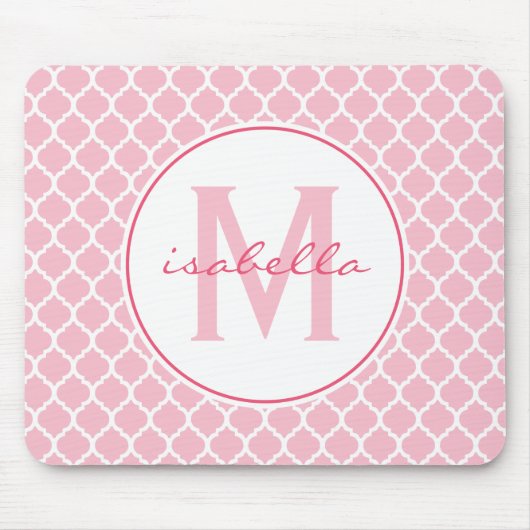 Roze Quatrefoil Monogram Muismat (Voorkant)