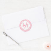Roze Quatrefoil Monogram Ronde Sticker (Envelop)