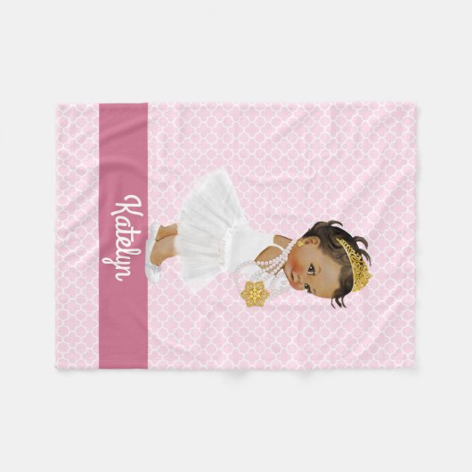 Roze Quatrefoil Pattern Ethnic Princess Nursery Fleece Deken (Voorkant (Horizontaal))