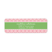 Roze Quatrefoil | Roze en Groen Preppy-adres Etiket (Voorkant)