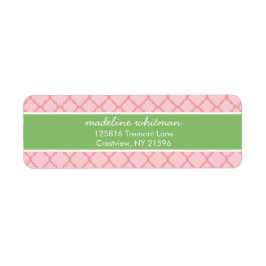 Roze Quatrefoil | Roze en Groen Preppy-adres Etiket