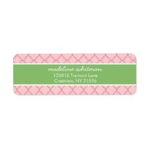 Roze Quatrefoil Roze en Groen Preppy-adres Etiket