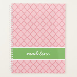 Roze Quatrefoil | Roze en groene preppy Planner