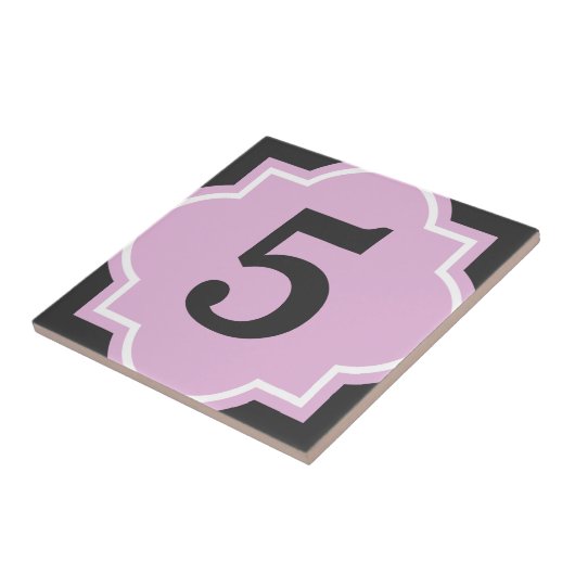 Roze quatrefoil straatadres huisnummer tegels tegeltje (Zijkant)