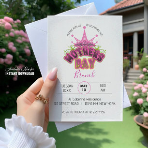 Roze Queen Crown Moederdag Brunch Uitnodiging
