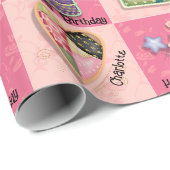 Roze Quilt Motif Naam toevoegen Verjaardag voor ha Cadeaupapier (Rol Hoek)