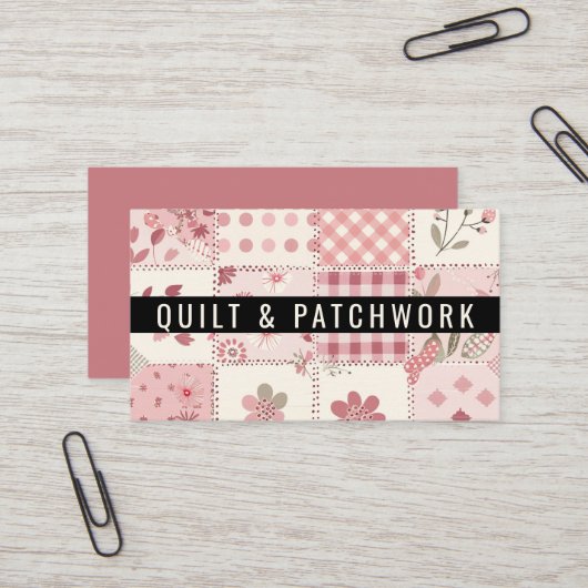 Roze Quilt Patchwork Handgemaakte Kleding Visitekaartje (Voorkant / Achterkant in situ)