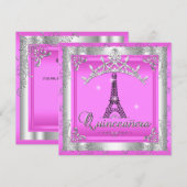 Roze Quinceanera 15 Silver Tiara Eiffel Tower Kaart (Voorkant / Achterkant)