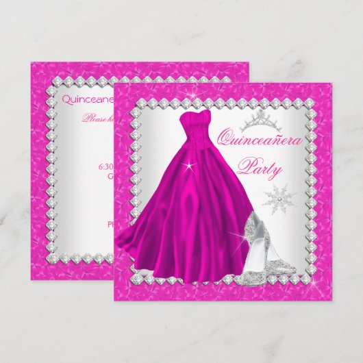 Roze Quinceanera 15e Diamond Birthday Party Kaart (Voorkant / Achterkant)