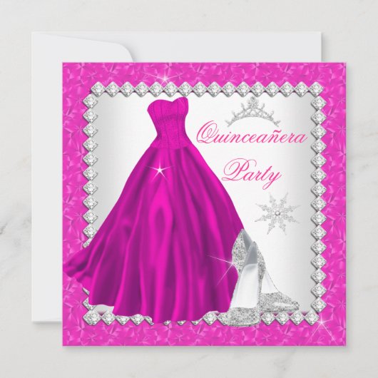 Roze Quinceanera 15e Diamond Birthday Party Kaart (Voorkant)