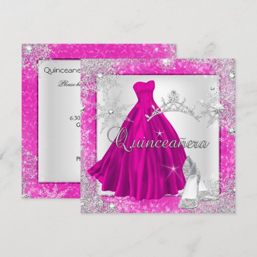 Roze Quinceanera 15e Elite Elegant Birthday Party Kaart (Voorkant / Achterkant)