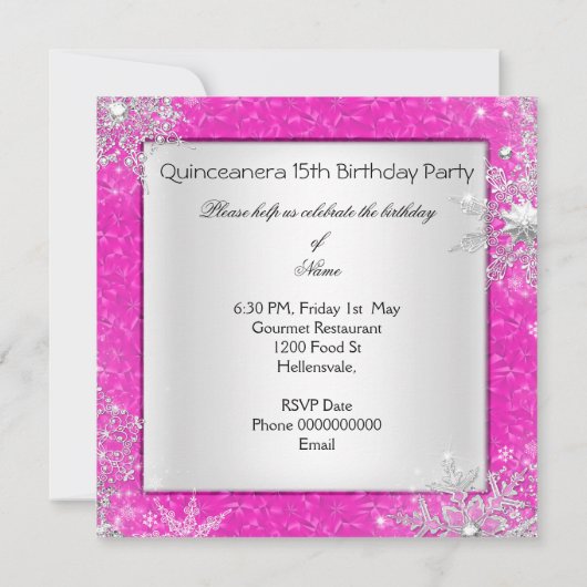 Roze Quinceanera 15e Elite Elegant Birthday Party Kaart (Achterkant)
