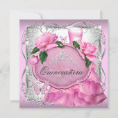 Roze Quinceanera 15e Roos Tiara Kaart (Voorkant)