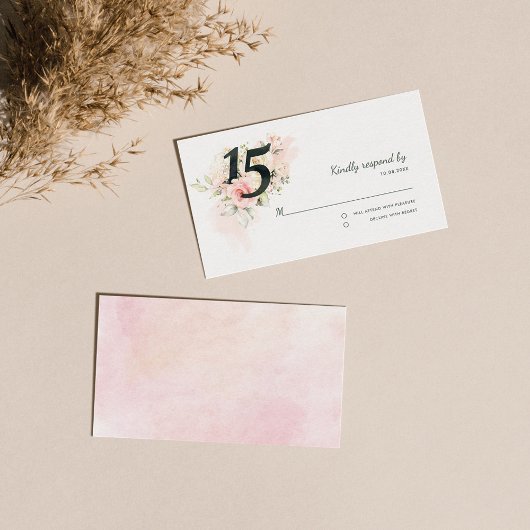 Roze Quinceanera 15e verjaardag Bloemen Informatiekaartje