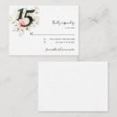 Roze Quinceanera 15e verjaardag Bloemen RSVP Informatiekaartje (Voorkant / Achterkant)