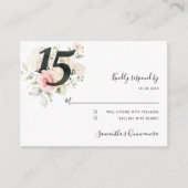 Roze Quinceanera 15e verjaardag Bloemen RSVP Informatiekaartje (Voorkant)