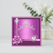 Roze Quinceanera 15e Verjaardag Party Zilver Kaart (Staand voorkant)