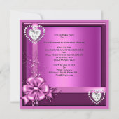 Roze Quinceanera 15e Verjaardag Party Zilver Kaart (Achterkant)