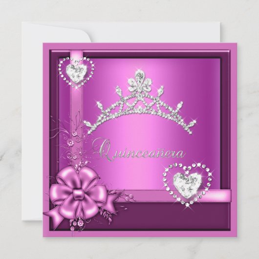 Roze Quinceanera 15e Verjaardag Party Zilver Kaart (Voorkant)