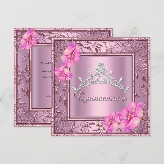 Roze Quinceanera 15e verjaardag Pink Tiara Kaart (Voorkant / Achterkant)