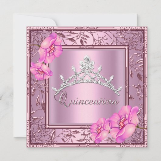 Roze Quinceanera 15e verjaardag Pink Tiara Kaart (Voorkant)