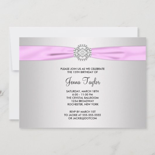Roze Quinceanera 15e verjaardag Uitnodiging (Achterkant)