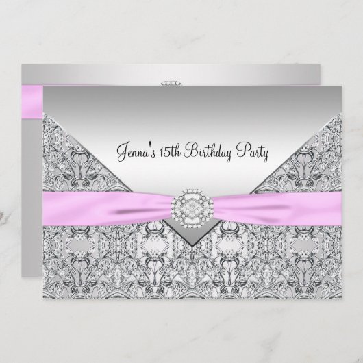 Roze Quinceanera 15e verjaardag Uitnodiging (Voorkant / Achterkant)