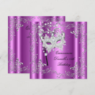 Roze Quinceanera 15e verjaardagsfeest Maskerade Kaart