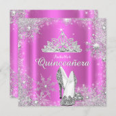 Roze Quinceanera 15e Zilver Tiara Birthday Party Kaart (Voorkant / Achterkant)