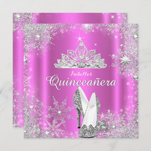 Roze Quinceanera 15e Zilver Tiara Birthday Party Kaart (Voorkant / Achterkant)