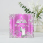 Roze Quinceanera 15e Zilver Tiara Birthday Party Kaart (Staand voorkant)