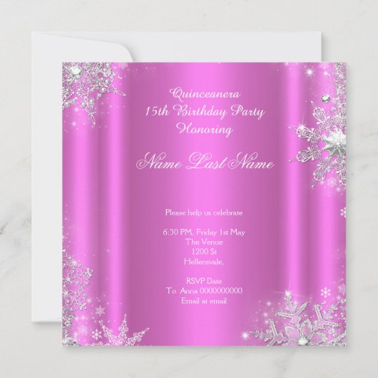 Roze Quinceanera 15e Zilver Tiara Birthday Party Kaart (Achterkant)