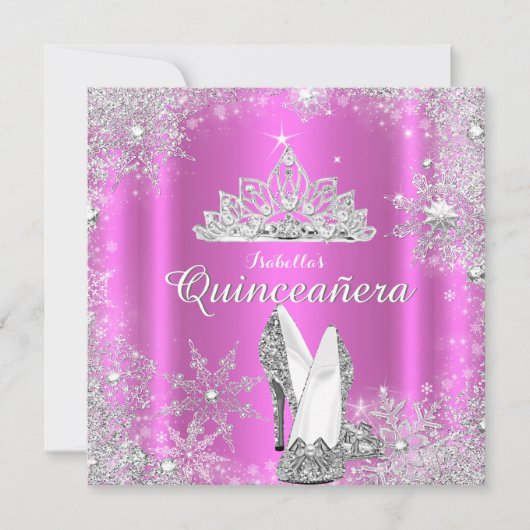 Roze Quinceanera 15e Zilver Tiara Birthday Party Kaart (Voorkant)
