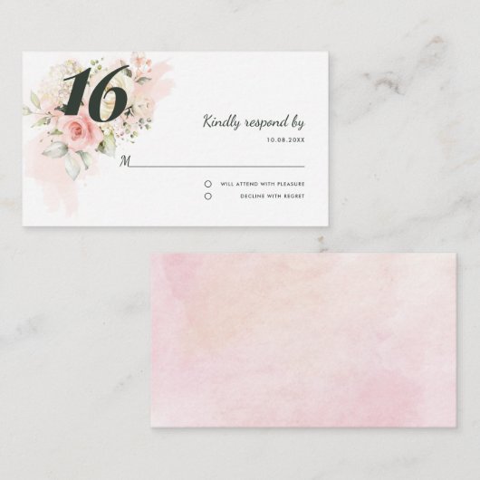 Roze Quinceanera 16e verjaardag Bloemen Informatiekaartje (Voorkant / Achterkant)