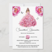 Roze Quinceañera balgons pioenroos bloemen Kaart (Voorkant)