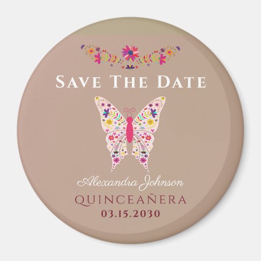 Roze Quinceañera Bewaar de Datum Magneet (Voorkant)