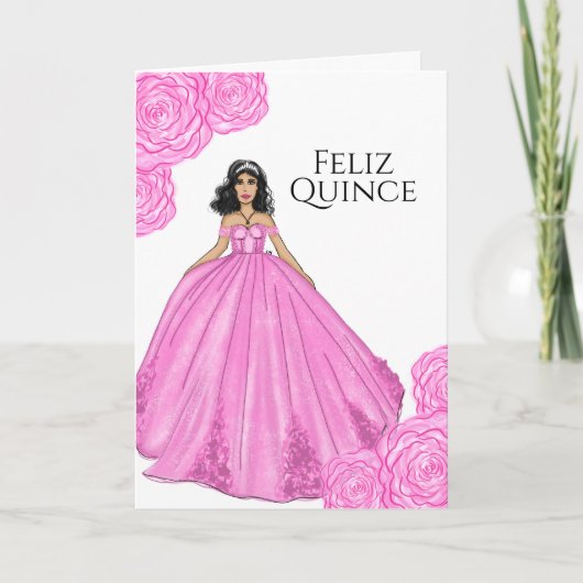 Roze Quinceanera Birthday Kaart (Voorkant)