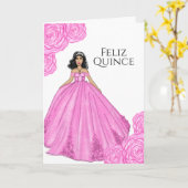 Roze Quinceanera Birthday Kaart (Gele Bloem)
